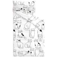 [아마존베스트]Wake In Cloud - Nap Mat with Removable Pillow for Kids Toddler Boys Girls Daycare Preschool Kindergarten Sleeping Bag, Cats Printed on White, 100% Cotton with Microfiber Fill (55x2
