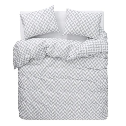  Wake In Cloud - Gray Comforter Set, 100% Cotton Fabric with Soft Microfiber Fill Bedding, Cross Pattern Printed on Grey (3pcs, Queen Size)