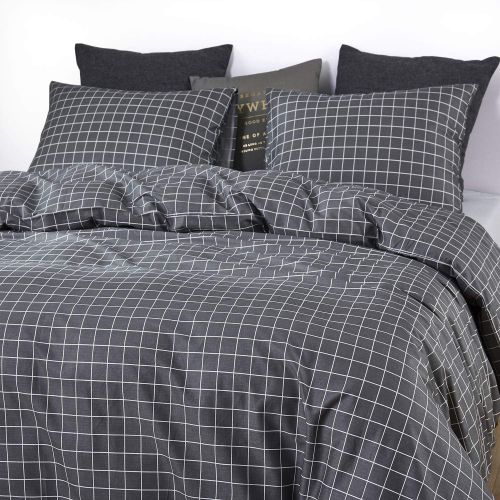  Wake In Cloud - Gray Comforter Set, 100% Cotton Fabric with Soft Microfiber Fill Bedding, Cross Pattern Printed on Grey (3pcs, Queen Size)