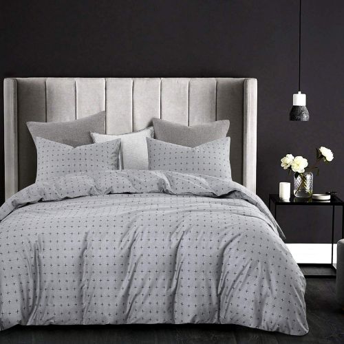  Wake In Cloud - Gray Comforter Set, 100% Cotton Fabric with Soft Microfiber Fill Bedding, Cross Pattern Printed on Grey (3pcs, Queen Size)