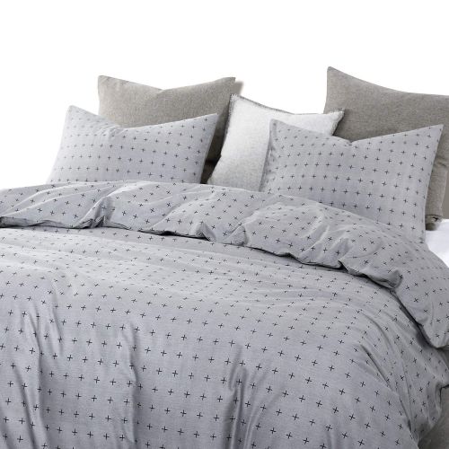  Wake In Cloud - Gray Comforter Set, 100% Cotton Fabric with Soft Microfiber Fill Bedding, Cross Pattern Printed on Grey (3pcs, Queen Size)