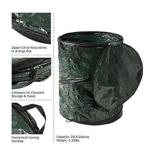  29.5-Gallon Pop Up Outdoor Garbage Can - Collapsible Trash Can for Parties, Yard Waste, or Laundry - Camping Accessories by Wakeman