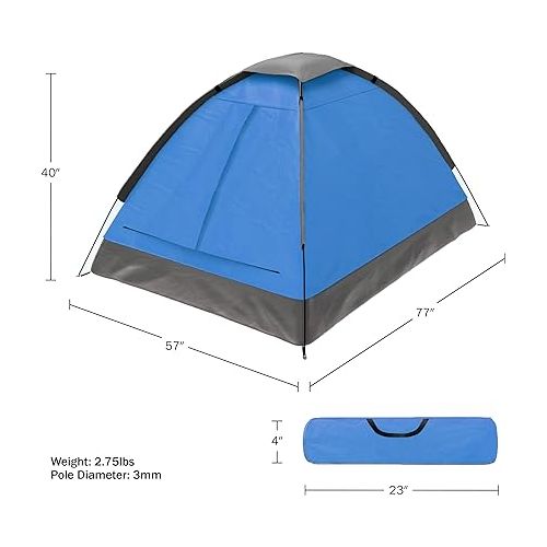  2-Person Dome Tent - Easy Set Up Shelter with Rain Fly and Carry Bag for Camping, Beach, Backpacking, Hiking, and Festivals by Wakeman Outdoors