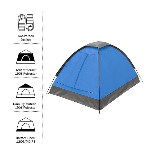  2-Person Dome Tent - Easy Set Up Shelter with Rain Fly and Carry Bag for Camping, Beach, Backpacking, Hiking, and Festivals by Wakeman Outdoors