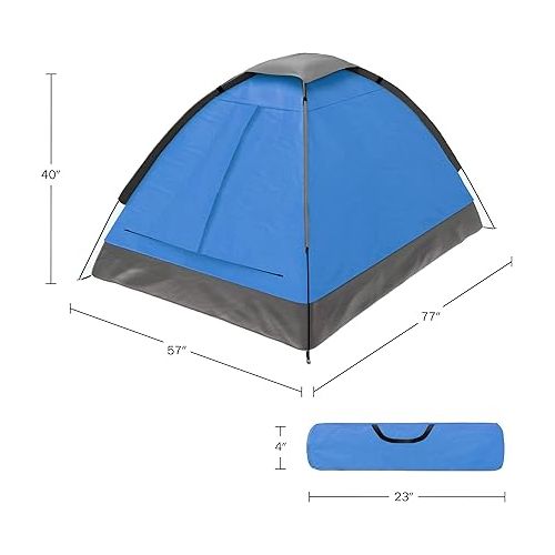  2 Person Tent - Rain Fly & Carrying Bag - Lightweight Dome Tents for Kids or Adults - Camping, Backpacking, and Hiking Gear by Wakeman Outdoors (Blue)
