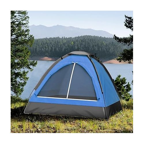  2 Person Tent - Rain Fly & Carrying Bag - Lightweight Dome Tents for Kids or Adults - Camping, Backpacking, and Hiking Gear by Wakeman Outdoors (Blue)