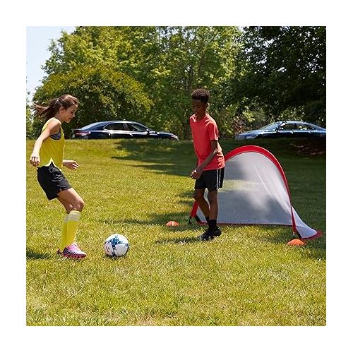  Soccer Goal Starter Set - 2-Pack of 6’ x 3.5’ Pop Up Soccer Nets for Backyard with 8 Cones and Carry Bag - Soccer Training Equipment by Wakeman