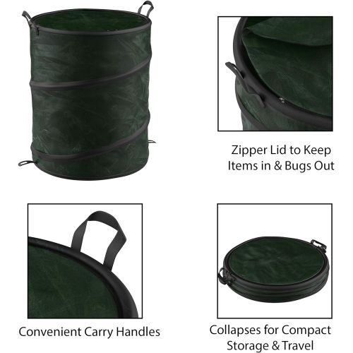  Collapsible Trash Can- Pop Up 33 Gallon Trashcan for Garbage With Zippered Lid By Wakeman Outdoors -Ideal for Camping Recycling and More (Green)