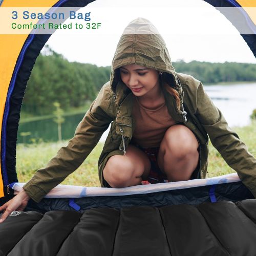  Sleeping Bag Collection ? 32F Rated XL 3 Season Envelope Style with Hood for Outdoor Camping, Backpacking and Hiking with Carry Bag by Wakeman Outdoors
