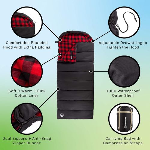  Sleeping Bag Collection ? 32F Rated XL 3 Season Envelope Style with Hood for Outdoor Camping, Backpacking and Hiking with Carry Bag by Wakeman Outdoors