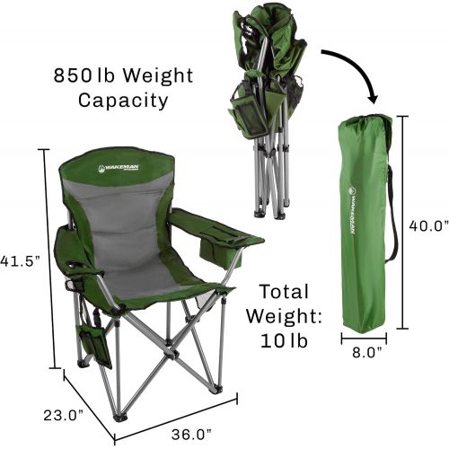  Heavy Duty Camp Chair-850lb High Weight Capacity Big Tall Quad Seat-Cup Holder, Cooler, Carrying Bag-Tailgating, Camping, Fishing by Wakeman Outdoors