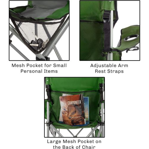  Heavy Duty Camp Chair-850lb High Weight Capacity Big Tall Quad Seat-Cup Holder, Cooler, Carrying Bag-Tailgating, Camping, Fishing by Wakeman Outdoors