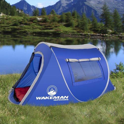  Pop-up Tent 2 Person Collection, Water Resistant Barrel Style Tent for Camping with Rain Fly and Carry Bag, Sunchaser 2-Person Tent by Wakeman Outdoors