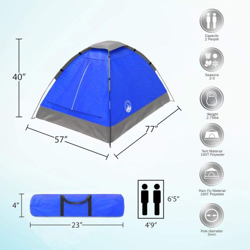  2-Person Dome Tent- Rain Fly & Carry Bag- Easy Set Up-Great for Camping, Backpacking, Hiking & Outdoor Music Festivals by Wakeman Outdoors