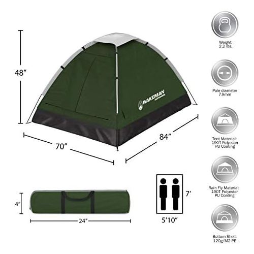  2-Person Dome Tent Collection - Water Resistant, Removable Rain Fly & Carry Bag- Easy Set Up-Great for Camping, Hiking & Backpacking by Wakeman Outdoors