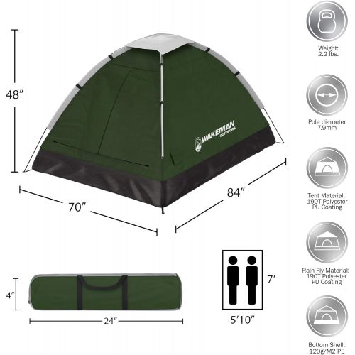  2-Person Dome Tent Collection - Water Resistant, Removable Rain Fly & Carry Bag- Easy Set Up-Great for Camping, Hiking & Backpacking by Wakeman Outdoors