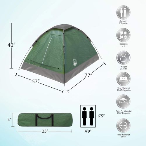  2 Person Dome Tent - Rain Fly & Carry Bag - Easy Set Up-Great for Camping, Backpacking, Hiking & Outdoor Music Festivals by Wakeman Outdoors (Green)