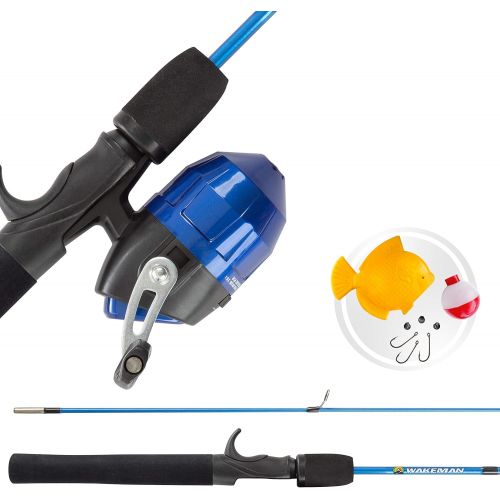  Youth Fishing Rod & Reel Combo-4’2” Fiberglass Pole, Spincast Reel & 8-Piece Tackle Kit for Kids & Beginners-Shallow Series by Wakeman Outdoors