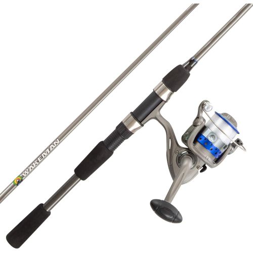  Fishing Rod & Reel Combo -6’6” Fiberglass Pole, Spinning Reel- Bass, Trout & Lake Fish-Spooled with 10lb Test-Action Series by Wakeman Outdoors