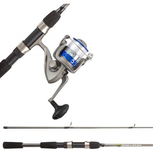  Fishing Rod & Reel Combo -6’6” Fiberglass Pole, Spinning Reel- Bass, Trout & Lake Fish-Spooled with 10lb Test-Action Series by Wakeman Outdoors