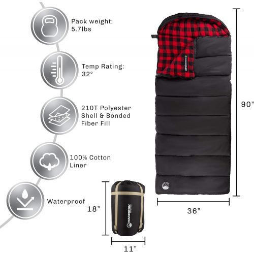  Sleeping Bag Collection ? 32F Rated XL 3 Season Envelope Style with Hood for Outdoor Camping, Backpacking and Hiking with Carry Bag by Wakeman Outdoors