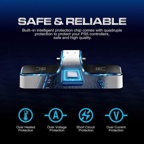  [아마존베스트]Newest PS5 Controller Charger, Dual USB Type C Fast Playstation 5 Charging Station Dock with LED Indicator, Safety Chip Protection, for Sony DualSense Controller, WAKEYBOO