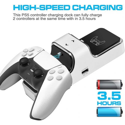  [아마존베스트]Newest PS5 Controller Charger, Dual USB Type C Fast Playstation 5 Charging Station Dock with LED Indicator, Safety Chip Protection, for Sony DualSense Controller, WAKEYBOO