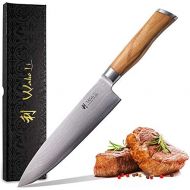 Wakoli Oliven Damastmesser - sehr hochwertiges Profi Messer mit Olivenholz Griff mit Damast Klinge, Damastmesser Chefmesser, Damastkuechenmesser
