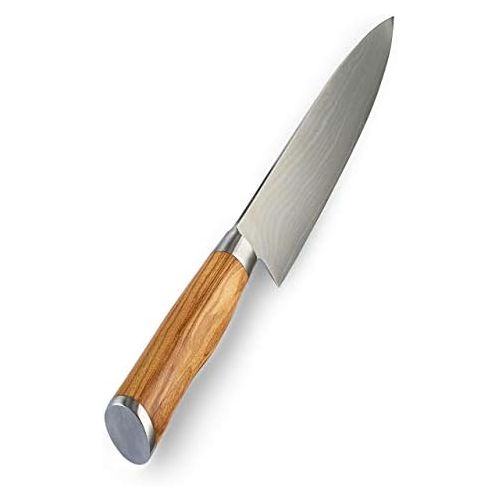  Wakoli Oliven Damastmesser - sehr hochwertiges Profi Messer mit Olivenholz Griff mit Damast Klinge, Damastmesser Chefmesser, Damastkuechenmesser