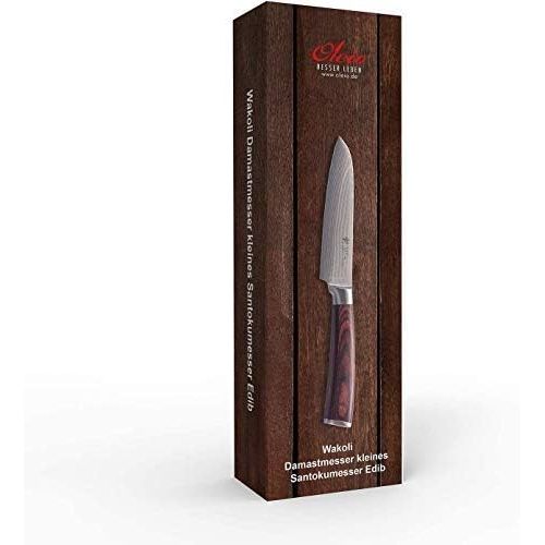  [아마존베스트]Wakoli EDIB Damascus Knife, Small Santoku Knife, 12 cm Blade, Extremely Sharp, 67 Layers, Damask Kitchen Knife and Professional Chefs Knife Made of Real Japanese Damascus Steel wit