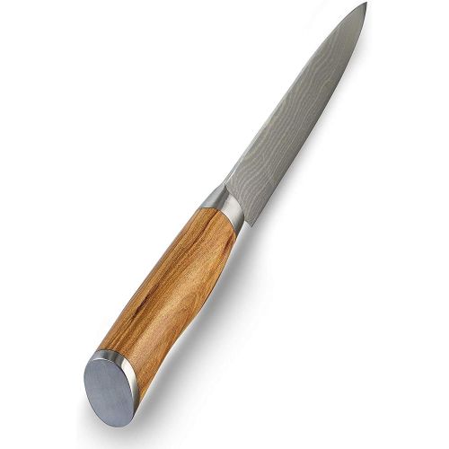  [아마존베스트]Wakoli Olive Damascus Knife  Very High Quality Professional Knife with Olive Wood Handle with Damask Blade, Damascus Meat Knife, Ham Knife, Damascus Kitchen Knife