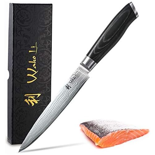  [아마존베스트]Wakoli Mikata Damascus Knife Meat Knife 18 cm Blade Extremely Sharp 67 Layers I Damask Kitchen Knife and Professional Chefs Knife Made of Real Japanese Damascus Steel with Mikata H