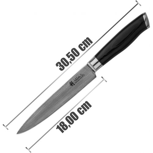  [아마존베스트]Wakoli Mikata Damascus Knife Meat Knife 18 cm Blade Extremely Sharp 67 Layers I Damask Kitchen Knife and Professional Chefs Knife Made of Real Japanese Damascus Steel with Mikata H
