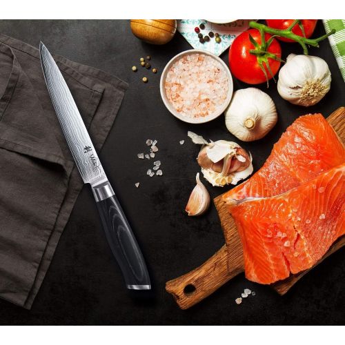  [아마존베스트]Wakoli Mikata Damascus Knife Meat Knife 18 cm Blade Extremely Sharp 67 Layers I Damask Kitchen Knife and Professional Chefs Knife Made of Real Japanese Damascus Steel with Mikata H