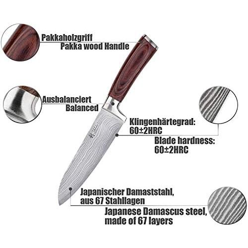  [아마존베스트]Wakoli 3er Damastmesser-Set mit Holzbox - Klingenlangen von 8,50 cm bis 17,00 cm VG-10, sehr hochwertiges Damast Kuechenmesserset, japanische Damaszener Kochmesser mit Pakkaholzgrif