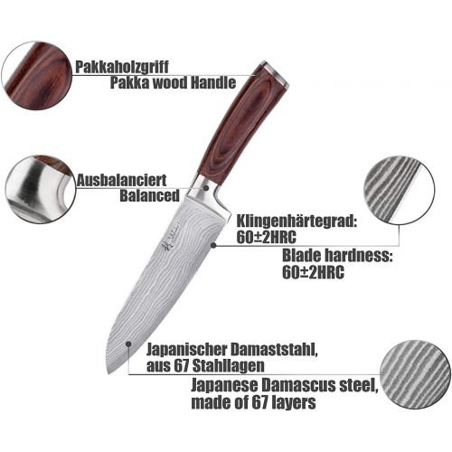  [아마존베스트]Wakoli 3er Damastmesser-Set mit Holzbox - Klingenlangen von 8,50 cm bis 17,00 cm VG-10, sehr hochwertiges Damast Kuechenmesserset, japanische Damaszener Kochmesser mit Pakkaholzgrif