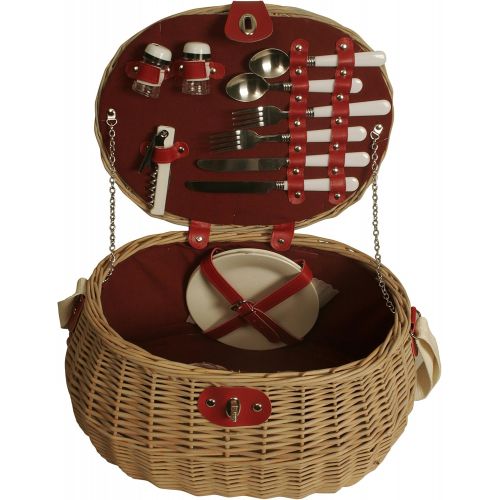  Wald Imports 4098 Willow Picnic Basket with Red Plaid Fabric