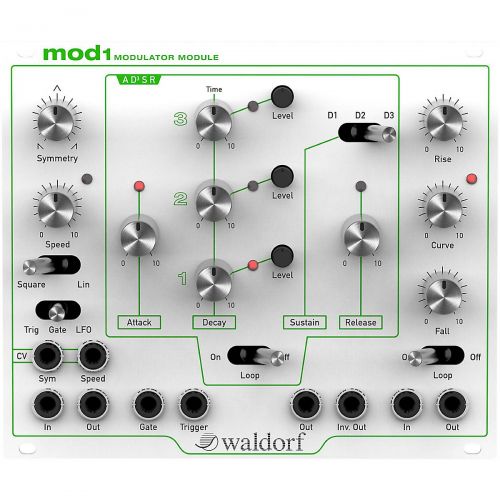  Waldorf},description:Three different modulation sources in one module make the mod1 the control center of your modular patch. From simple envelopes and LFOs to complex looped multi