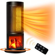 Waleaf Space Heaters for Indoor Use,Quiet&Fast Electric Tower Heater for Large Room with Remote,thermostat,12H Timer,3D Realistic Flame,Tip-Over and Overheat Protection, 70° Oscill
