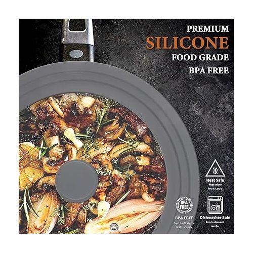  Universal Lid for Pots, Pans and Skillets - Walfos Tempered Glass Pan Lid with Heat Resistant Silicone Rim, BPA Free Large Pot Lids Fits 7