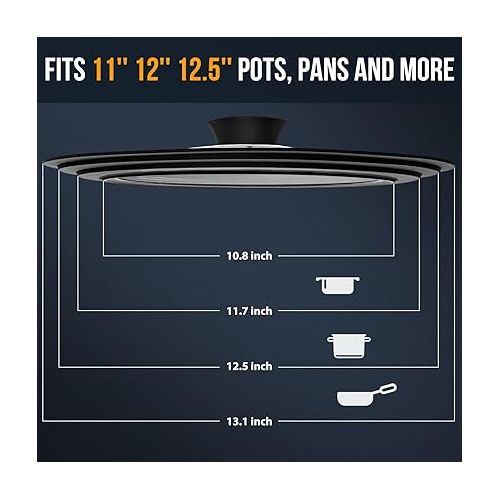  Universal Lid for Pots, Pans and Skillets - Tempered Glass with Heat Resistant Silicone Rim, Fits 11