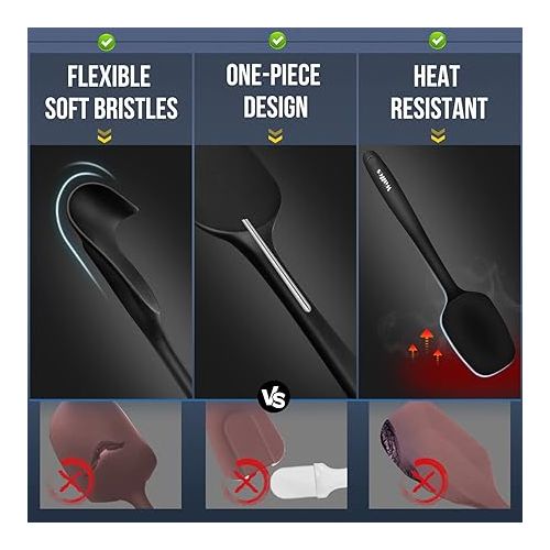  Walfos Silicone Spatula Set of 5 - (600°F) High Heat Resistant Kitchen Scraper Spatulas, One-Pieces Seamless Design, Perfect for Cooking Mixing & Baking - BPA Free and Dishwasher Safe,black