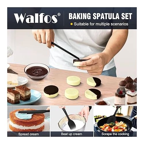  Walfos Silicone Spatula Set of 5 - (600°F) High Heat Resistant Kitchen Scraper Spatulas, One-Pieces Seamless Design, Perfect for Cooking Mixing & Baking - BPA Free and Dishwasher Safe,black