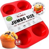 Walfos Silicone Texas Muffin Pan - 6 Cup Jumbo Silicone Cupcake Pan, Non-Stick Silicone, Just PoP Out! Perfect for Egg Muffin, Big Cupcake - BPA Free and Dishwasher Safe