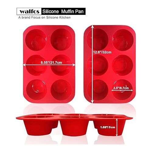  Walfos Silicone Texas Muffin Pan - 6 Cup Jumbo Silicone Cupcake Pan, Non-Stick Silicone, Just PoP Out! Perfect for Egg Muffin, Big Cupcake - BPA Free and Dishwasher Safe