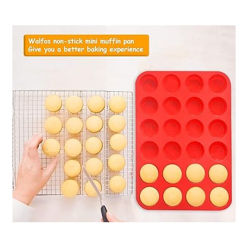  Walfos Silicone Muffin Pan Set - Regular 12 Cups Silicone Muffin Pan and Mini 24 Cups Cupcake Pan - BPA Free and Dishwasher Safe, Great for Making Muffin Cakes, Tart, Bread