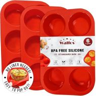 Walfos Silicone Muffin Pan - 6 Cup Non-Stick Cupcake Pan for Baking, Food Grade and BPA Free, Perfect for Egg Muffin, Cupcake, Quiches and Frittatas (3 Pack)