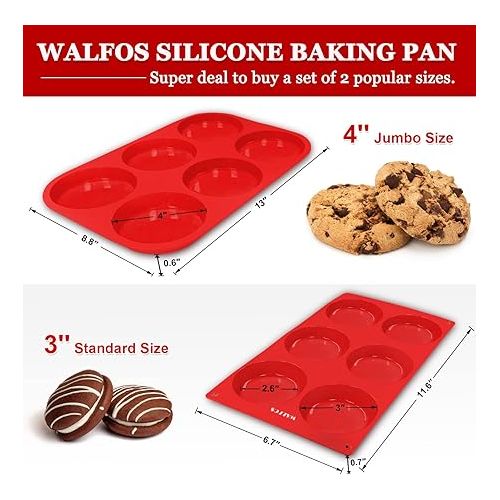  Walfos Silicone Muffin Top Pan Set, Non-Stick Whoopie Pie Baking Pans, Food Grade & BPA Free, Great for Muffin Tops, Whoopie Pies, Egg Muffins, Hamburger Buns and More, Dishwasher Safe, Set of 2