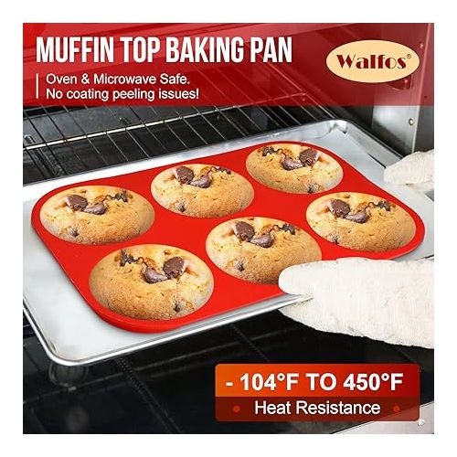  Walfos Silicone Muffin Top Pan Set, Non-Stick Whoopie Pie Baking Pans, Food Grade & BPA Free, Great for Muffin Tops, Whoopie Pies, Egg Muffins, Hamburger Buns and More, Dishwasher Safe, Set of 2