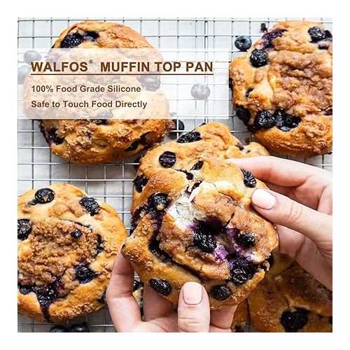  Walfos Silicone Muffin Top Pan Set, Non-Stick Whoopie Pie Baking Pans, Food Grade & BPA Free, Great for Muffin Tops, Whoopie Pies, Egg Muffins, Hamburger Buns and More, Dishwasher Safe, Set of 2